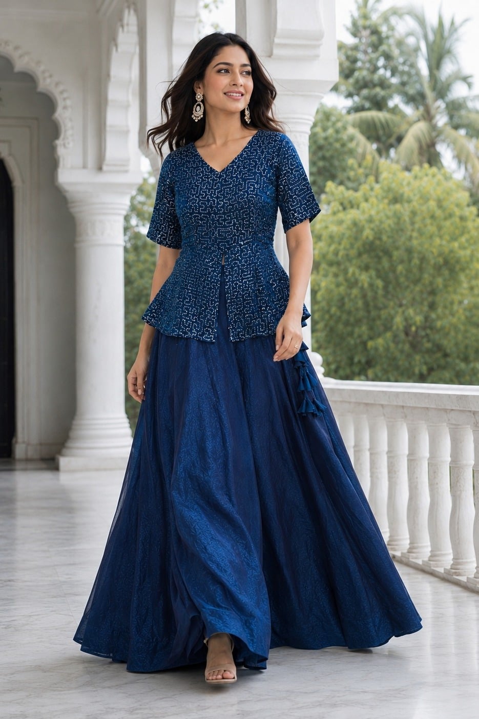 Women's Fendy Satin Lehenga Choli with Sequins Embroidery in Teal