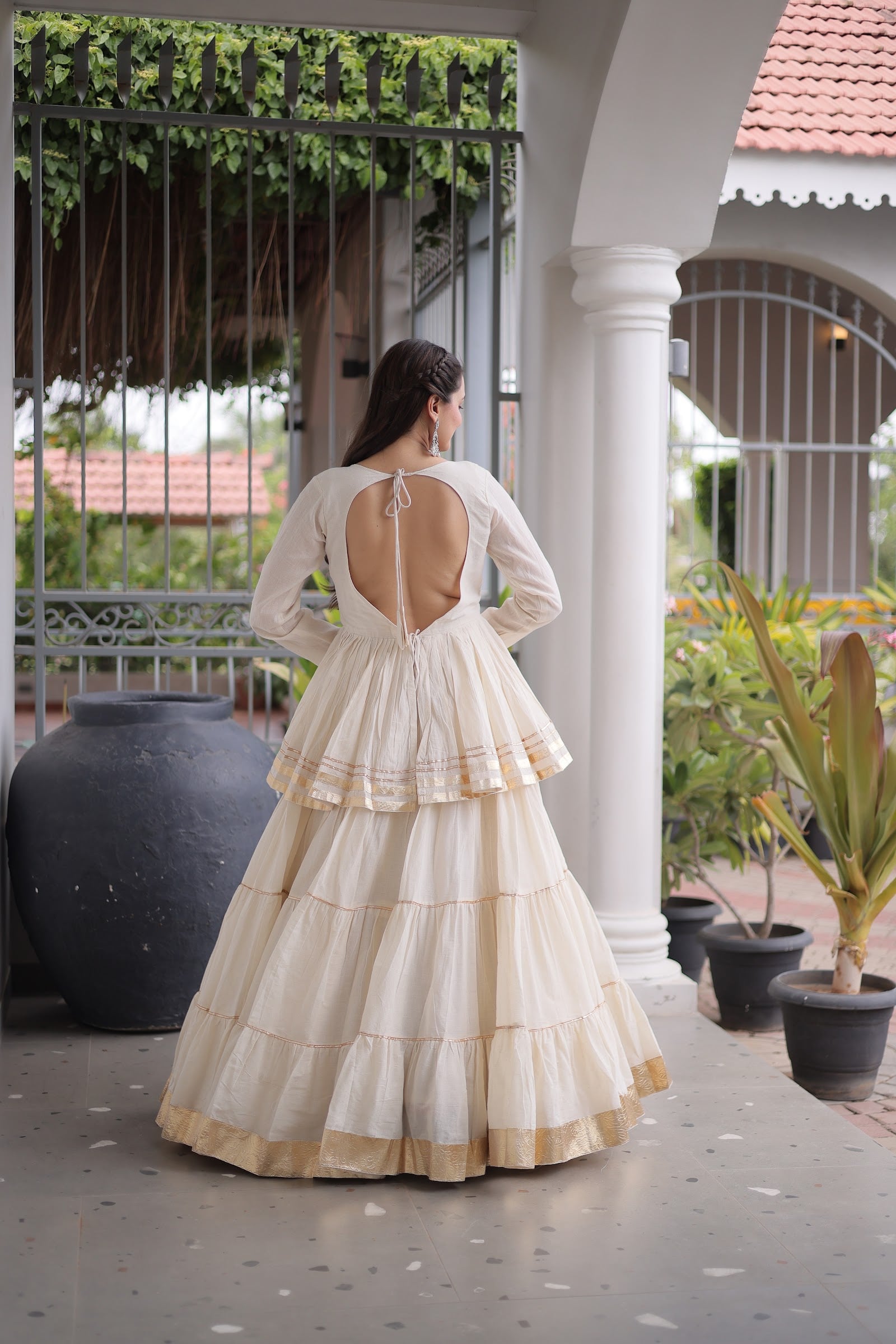 Women's Cotton Lehenga Choli with Peplum Top in Off White — photo 2 of 7
