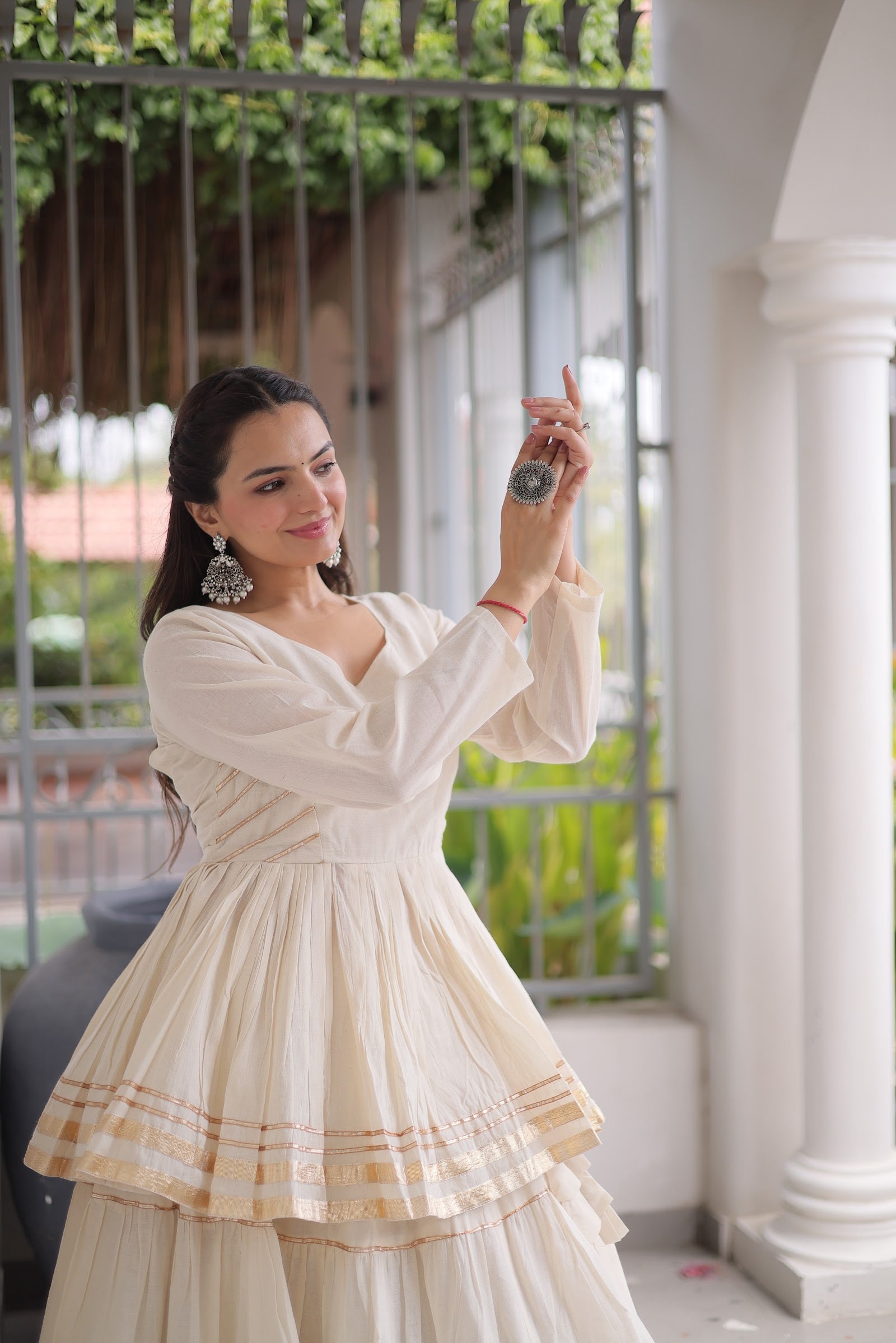 Women's Cotton Lehenga Choli with Peplum Top in Off White — photo 3 of 7