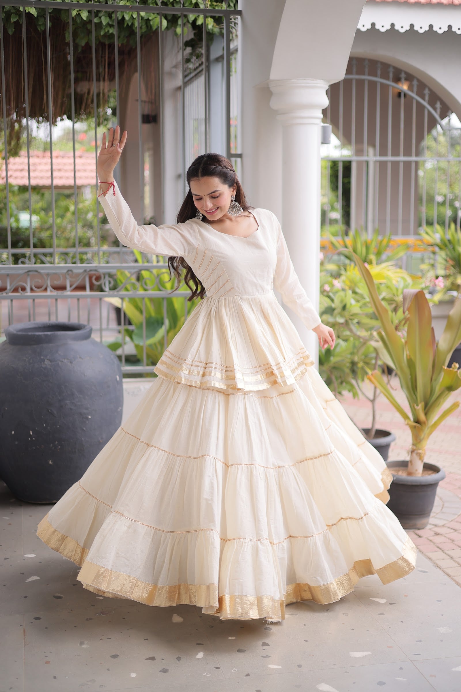 Women's Cotton Lehenga Choli with Peplum Top in Off White — photo 4 of 7
