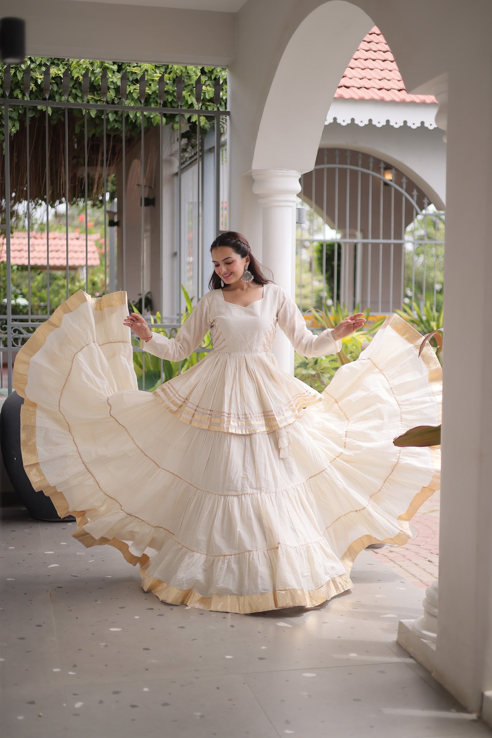 Women's Cotton Lehenga Choli with Peplum Top in Off White — photo 5 of 7