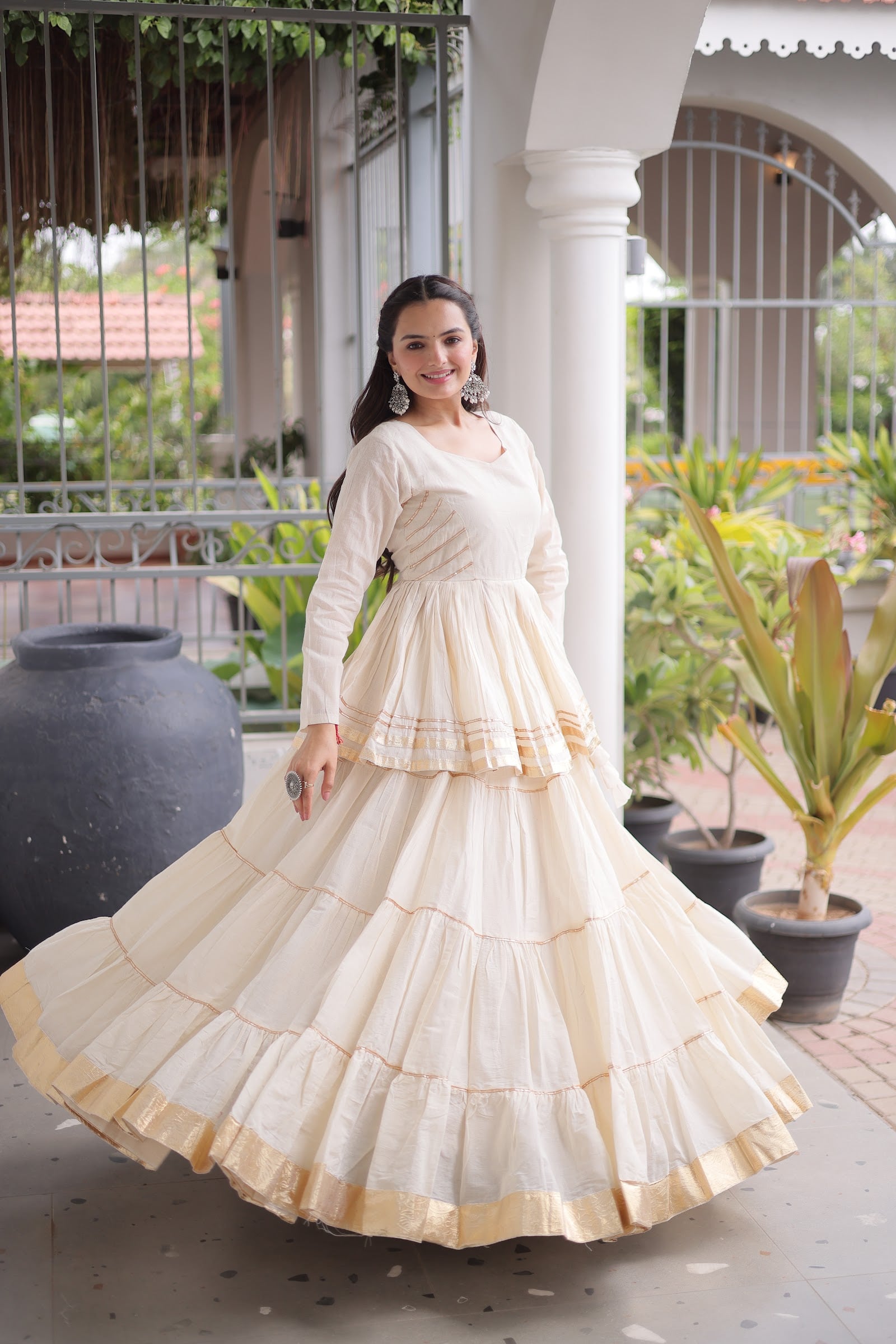 Women's Cotton Lehenga Choli with Peplum Top in Off White — photo 7 of 7