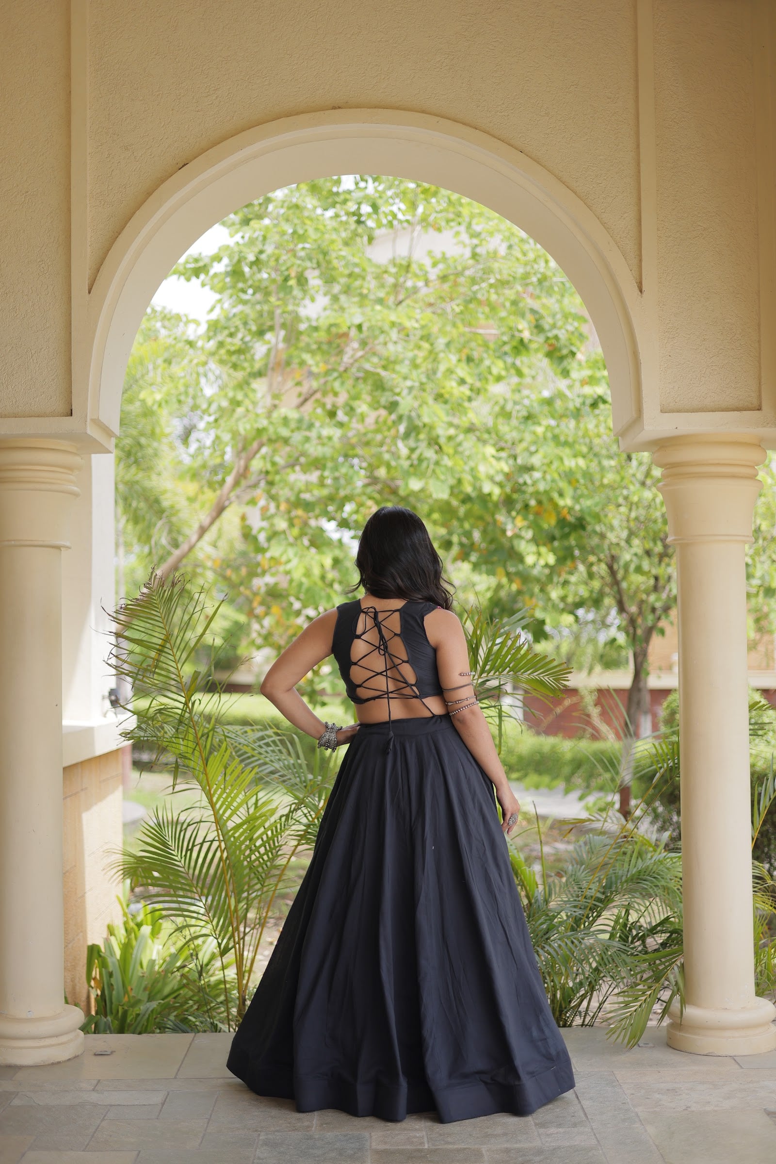 Women's Cotton Lehenga Choli with Long Embroidered Choli in Black — photo 3 of 7