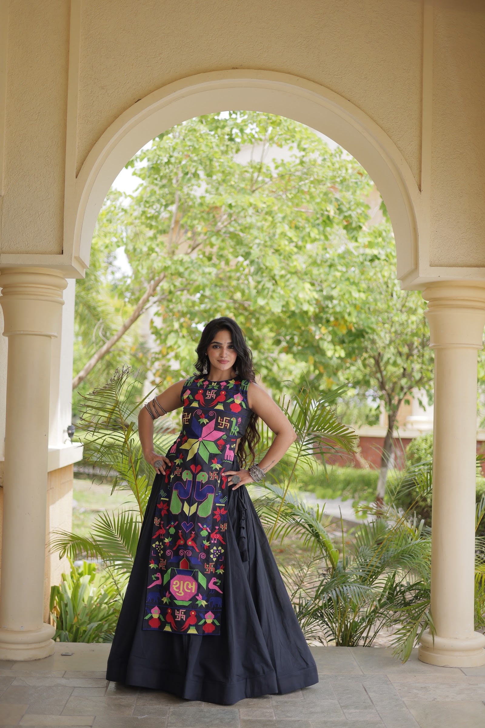 Women's Cotton Lehenga Choli with Long Embroidered Choli in Black — photo 7 of 7