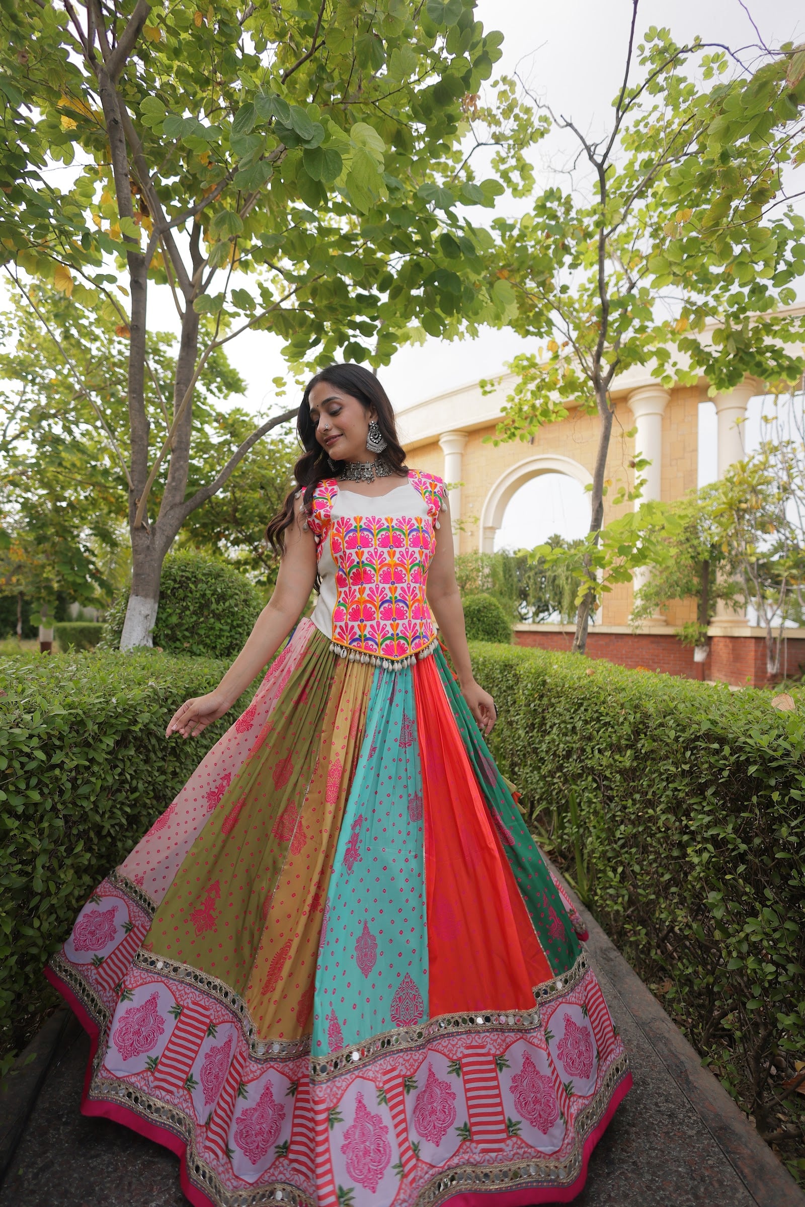 Women's Cotton Printed Lehenga Choli with Kutchi Embroidered Blouse in Multicolour — photo 2 of 8