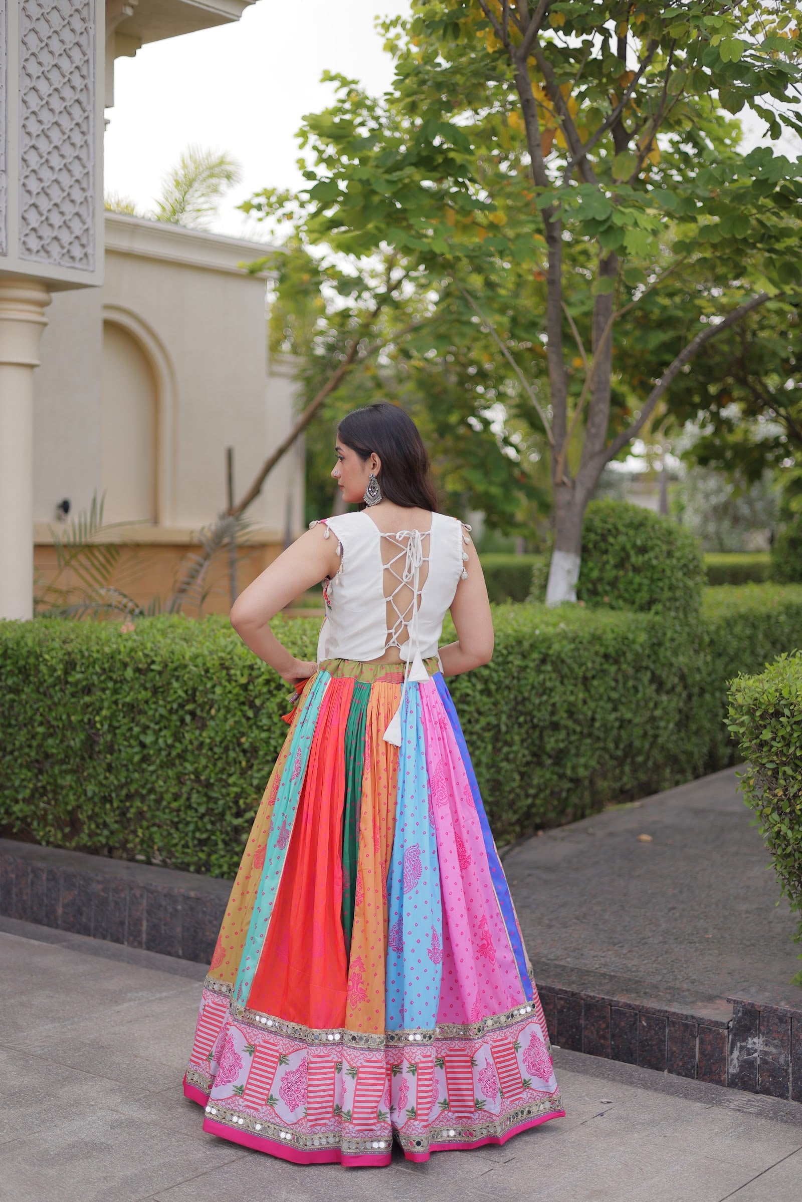 Women's Cotton Printed Lehenga Choli with Kutchi Embroidered Blouse in Multicolour — photo 3 of 8