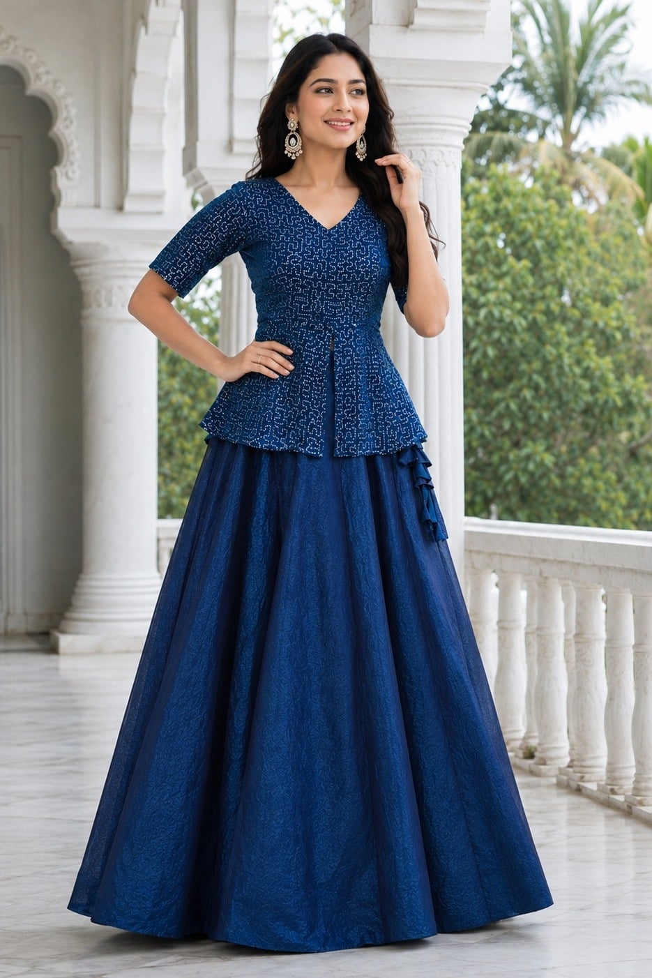 Women's Fendy Satin Lehenga Choli with Sequins Embroidery in Teal — photo 3 of 7