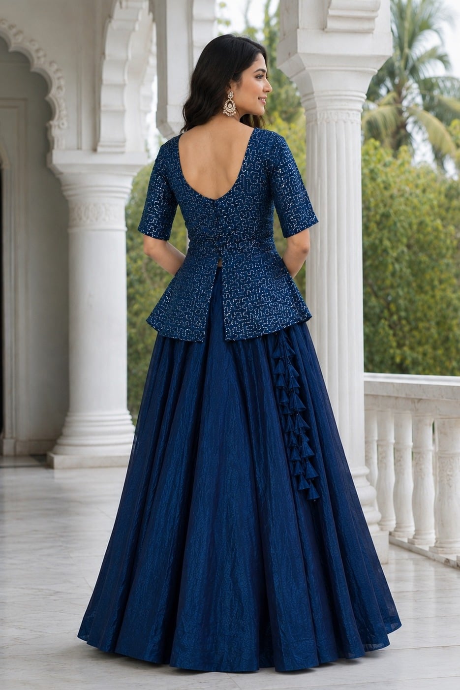 Women's Fendy Satin Lehenga Choli with Sequins Embroidery in Teal — photo 7 of 7