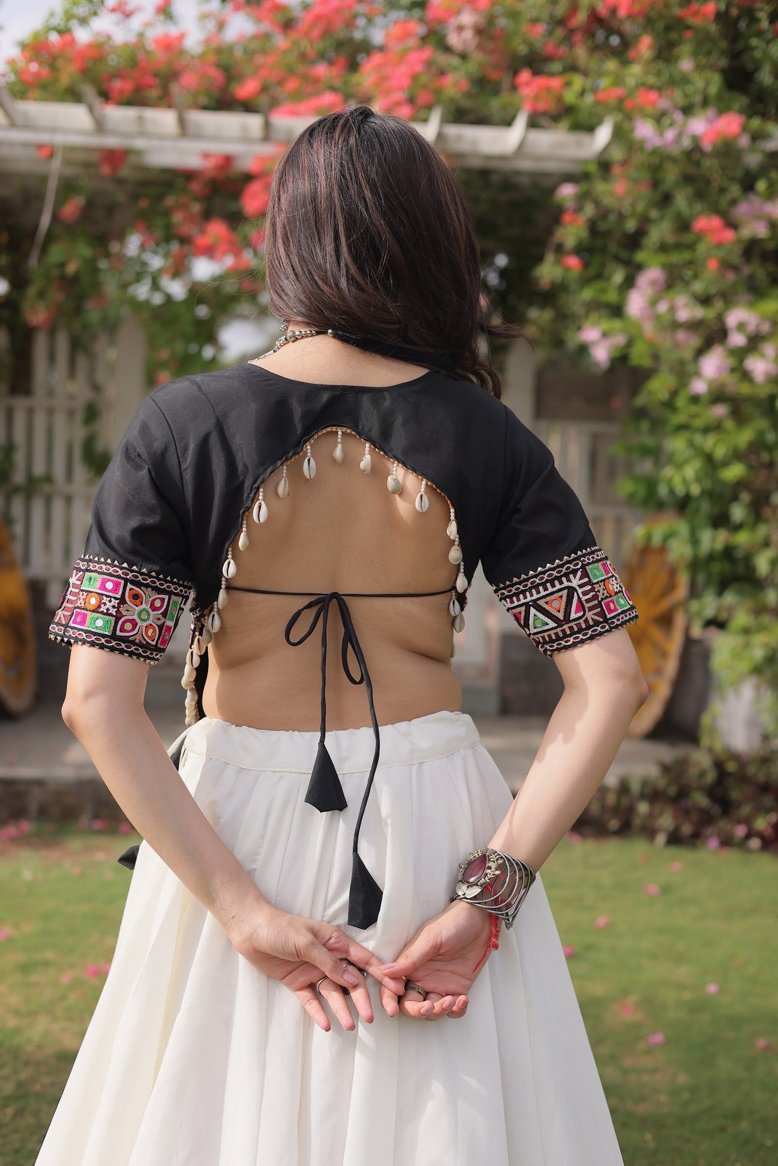 Women's Roman Fabric Navratri Lehenga Choli with Stitched Top in Maroon — photo 5 of 7